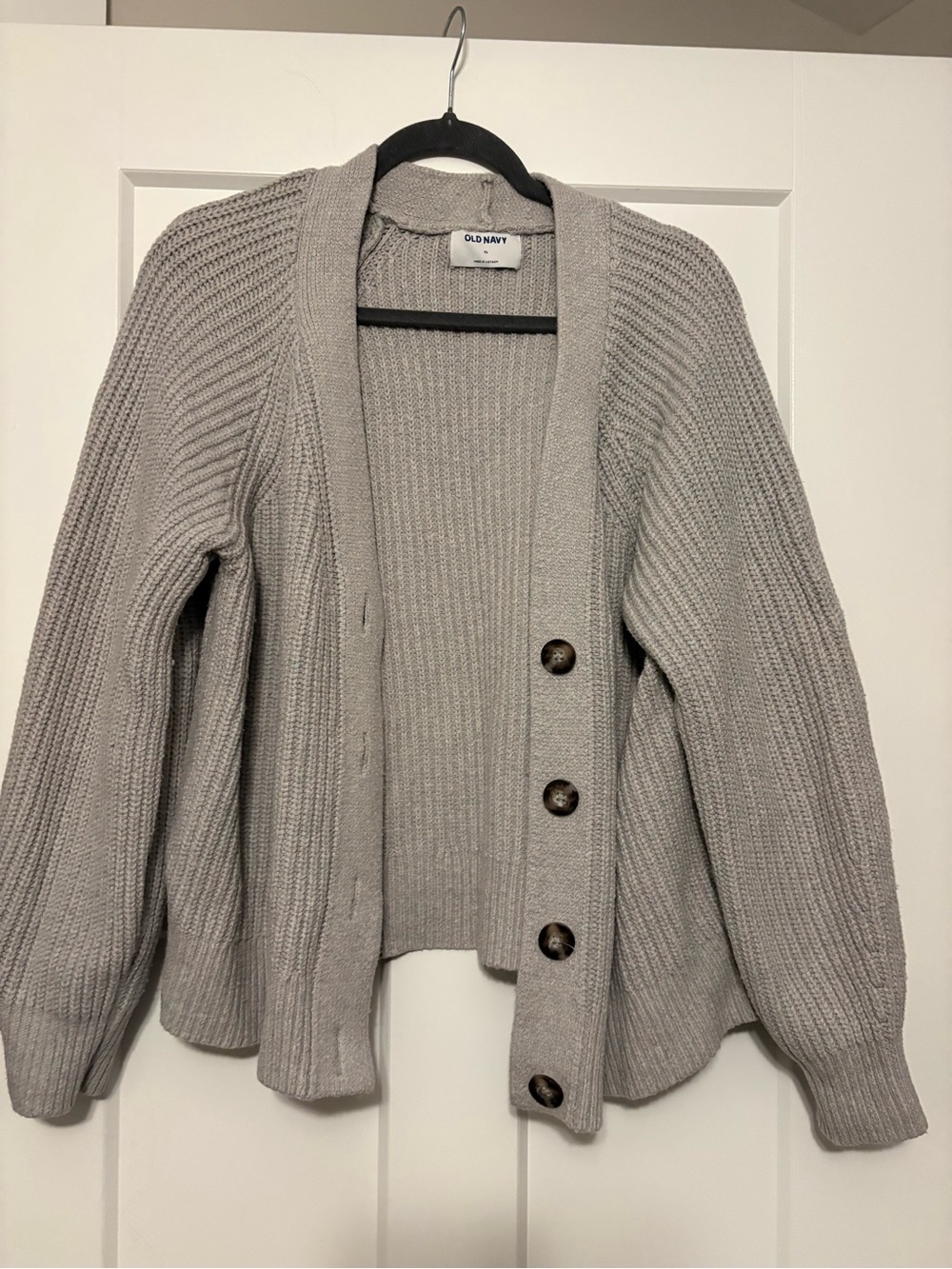 Old Navy Gray Ribbed Shawl-Collar Cardigan with Button Front